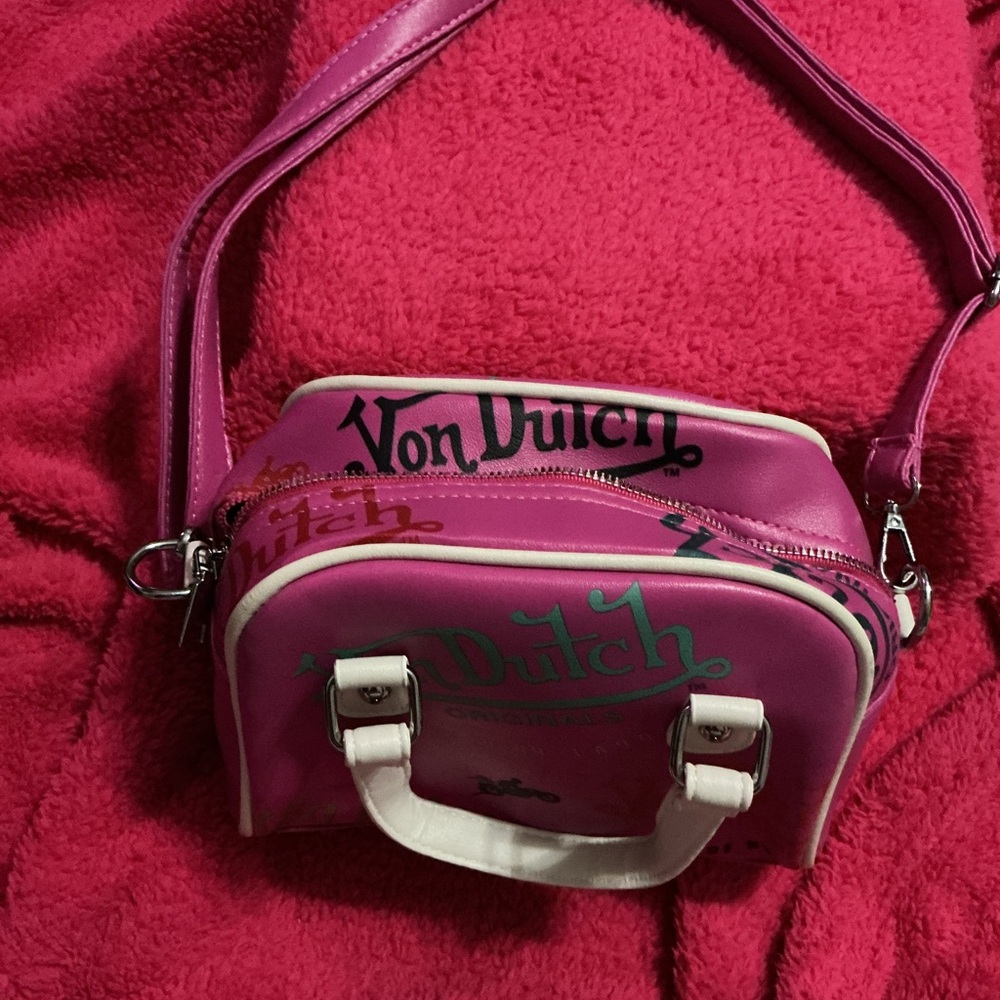 Von Dutch Pink Mini Satchel with White Handles - Picture 7 of 14